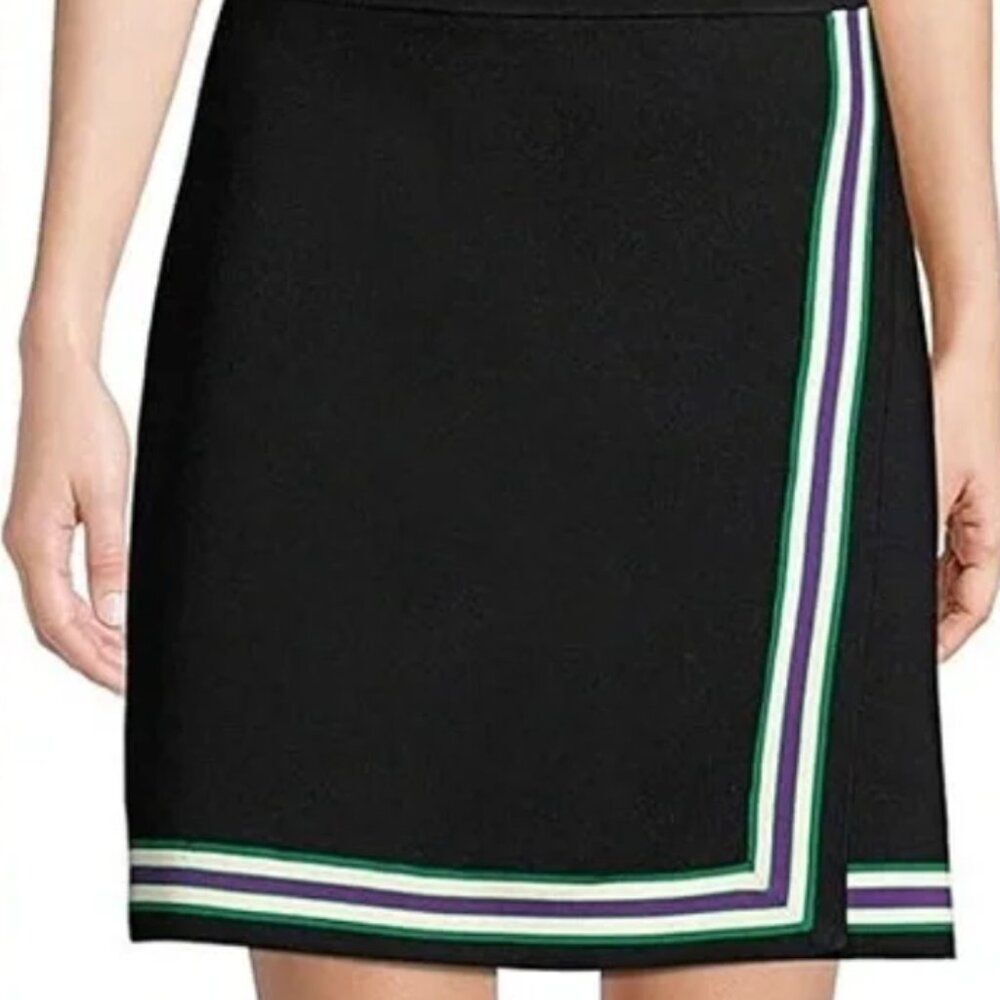 Sandro Paris Elodie Striped Crossover Skirt Noir Stripe Sz M = 2 - Picture 2 of 14